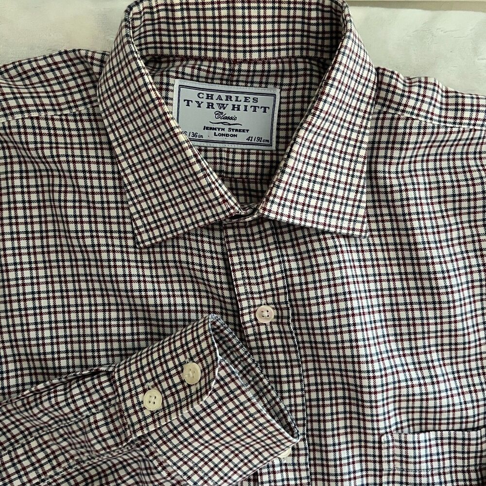 Charles Tyrwhitt Mens Shirt 16 36 L Lightweight Flannel Cotton Wool Check